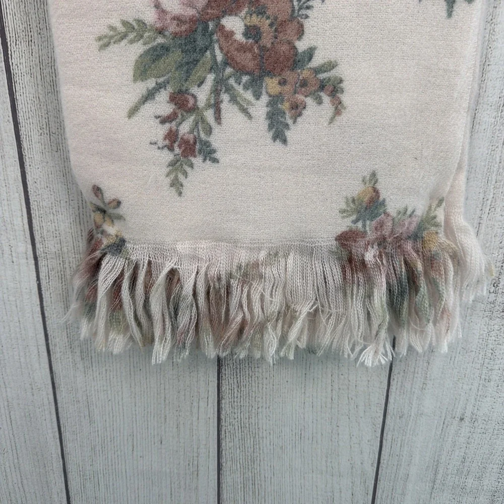 Laura Ashley Throw Blanket 50x70 Cream Floral Super Soft Faux Mohair Cottage